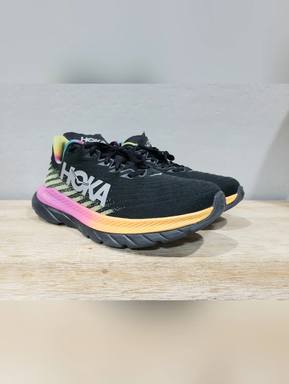 HOKA ONE ONE Men’s Mach 5 Black Rainbow/Pride Running Shoes (12D) Black/Multi